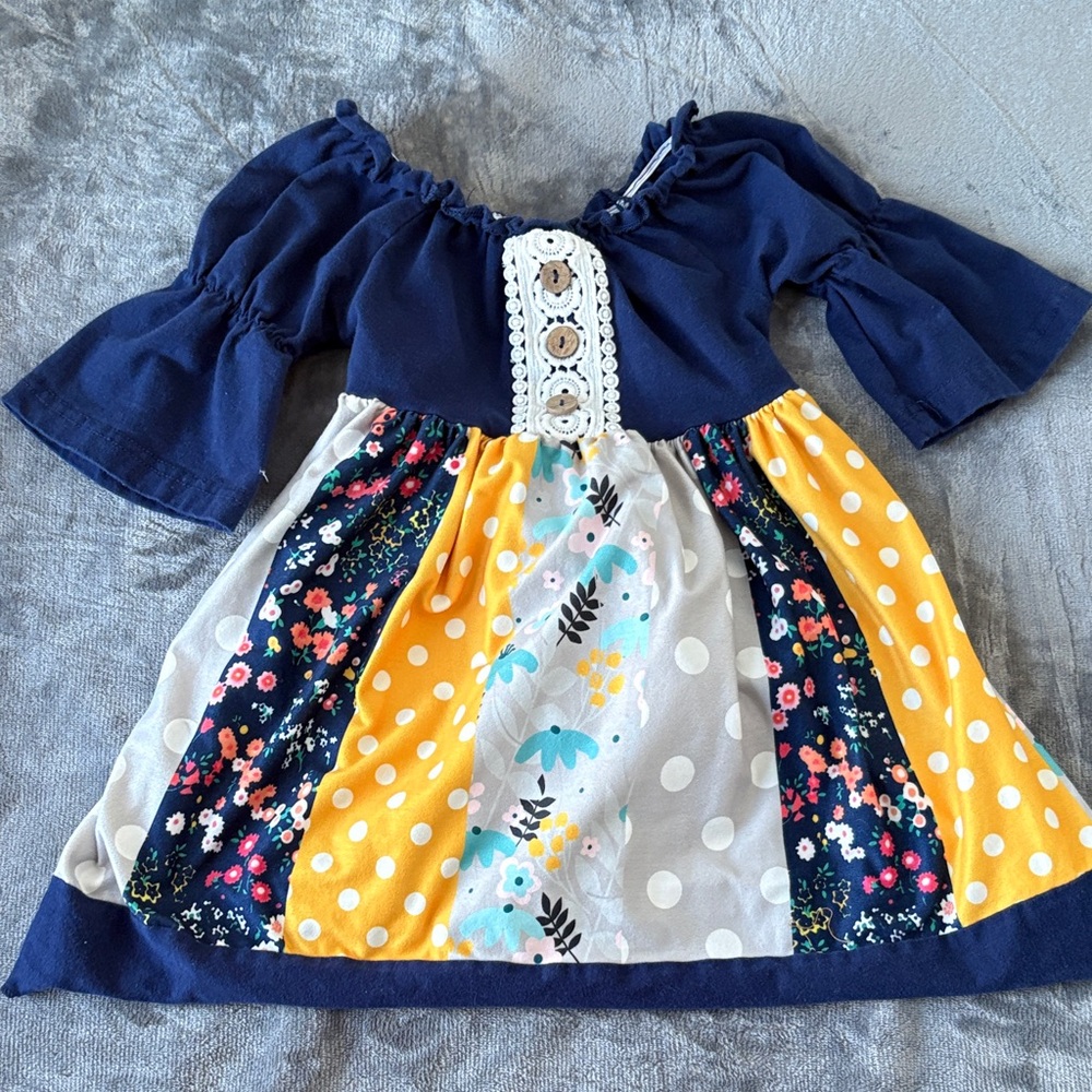 Stylish Kids Dress with Navy and Yellow Floral Design